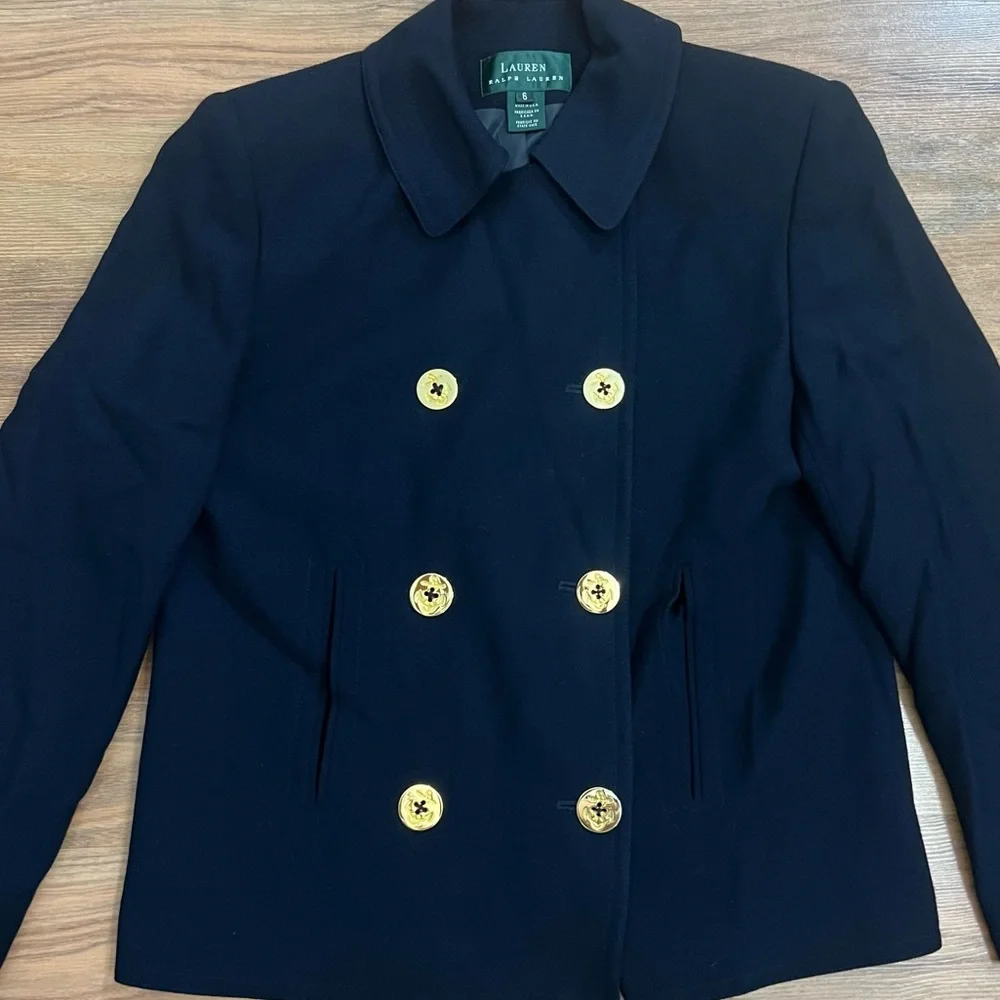 Lauren Ralph Lauren Nautical Blazer Jacket Womens 6 Navy Blue Gold Buttons - Picture 2 of 5